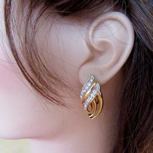 Gold & rhinestone swirl clip on earrings - MCM